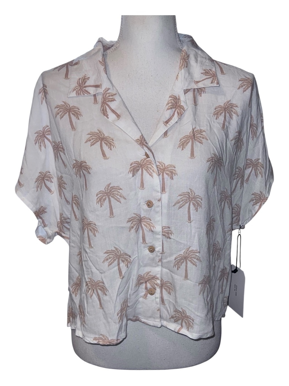 Midnight Sky short sleeve boxy fit button up shirt palm tree pattern NWT